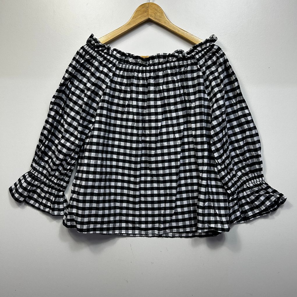 ebby and I Black Gingham Cotton Top - Size M/L