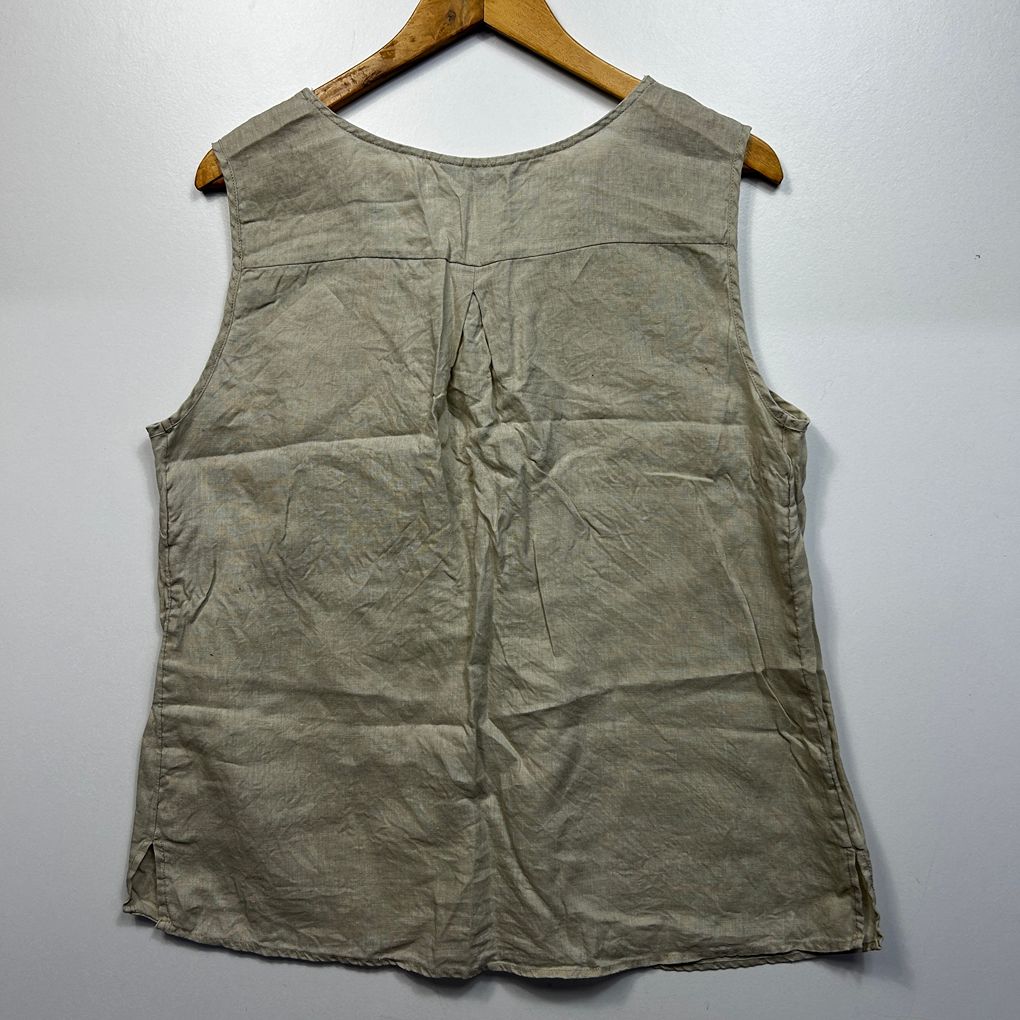 Suzanne Grae Beige Linen Sleeveless Top - Size 14