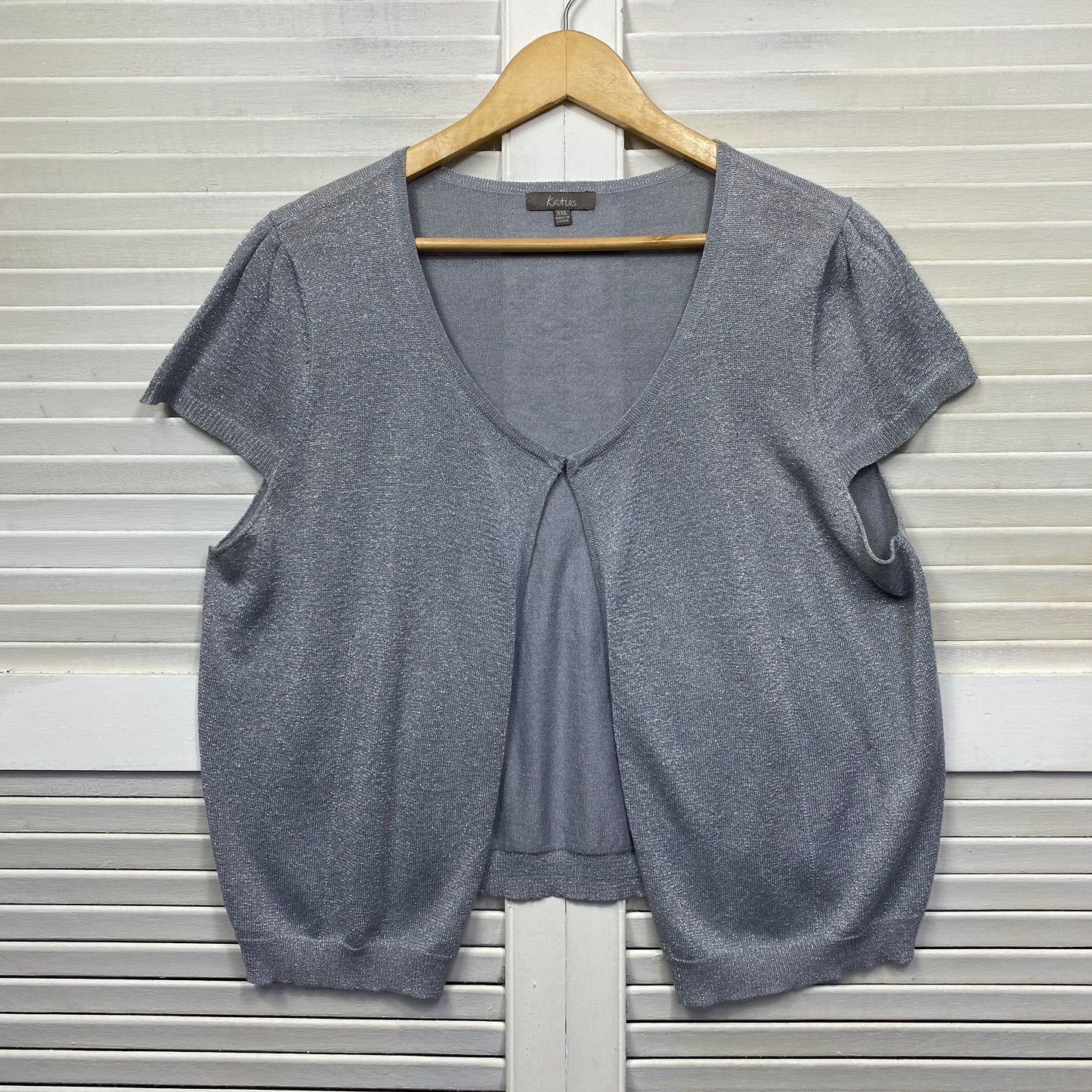 Katies Top Size 2XL 16 Silver Metallic Short Sleeve