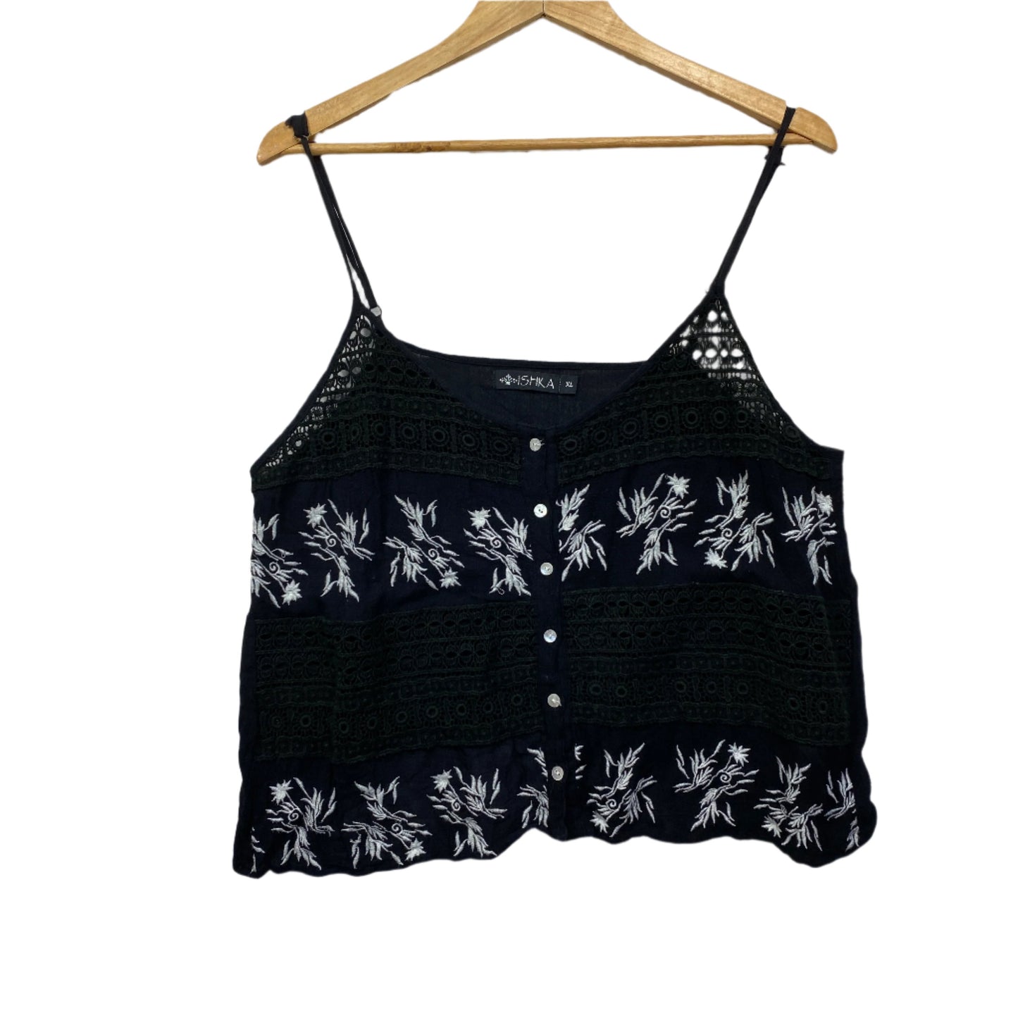 Ishka Top Size XL Black Singlet Crochet Sleeveless Boho