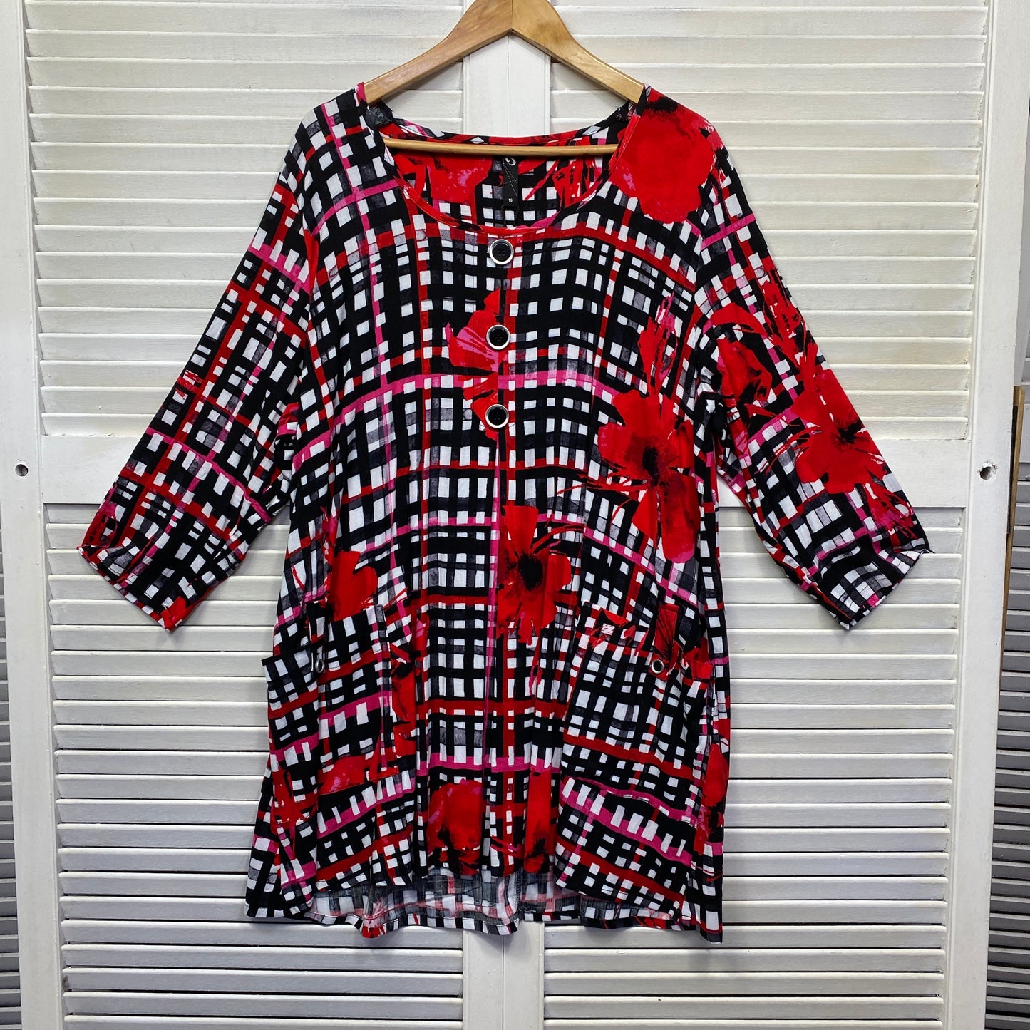 Taking Shape Tunic Top Size 16 Plus Poppy Gingham Check New