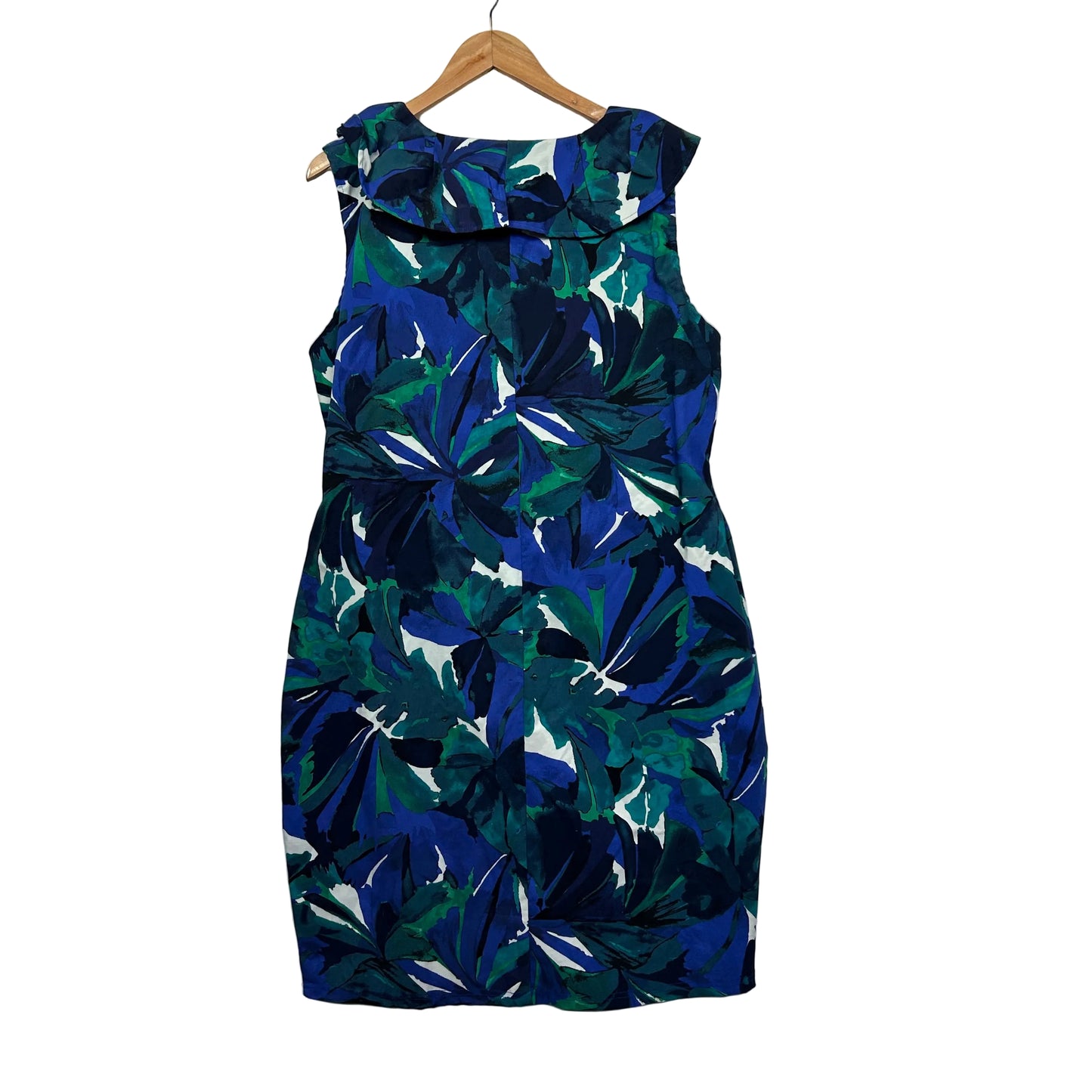 Liz Jordan Blue Green Abstract Print Dress - Size 18