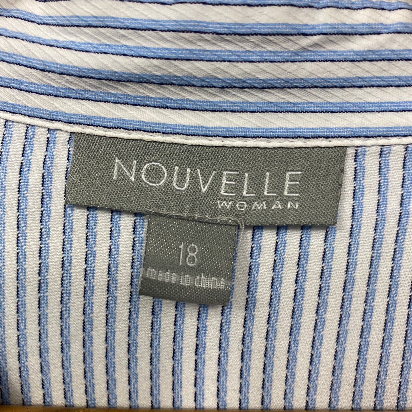 Nouvelle Top Size 18 Long Sleeve Blue White Striped Button Up