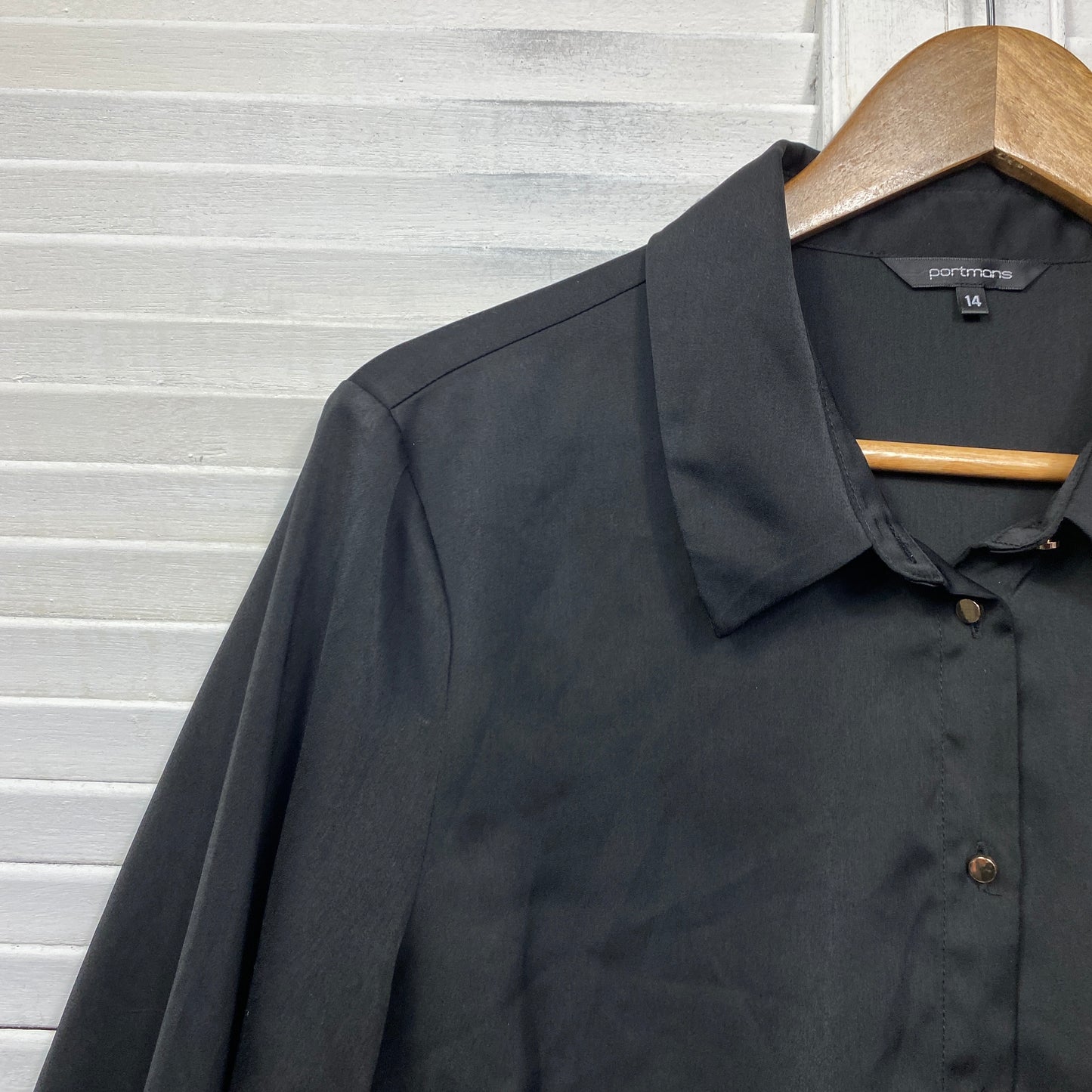 Portmans Top Size 14 Black Long Sleeve Button Up