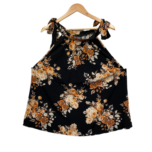 Shein Top Size 2XL 14 16 Black Floral Sleeveless