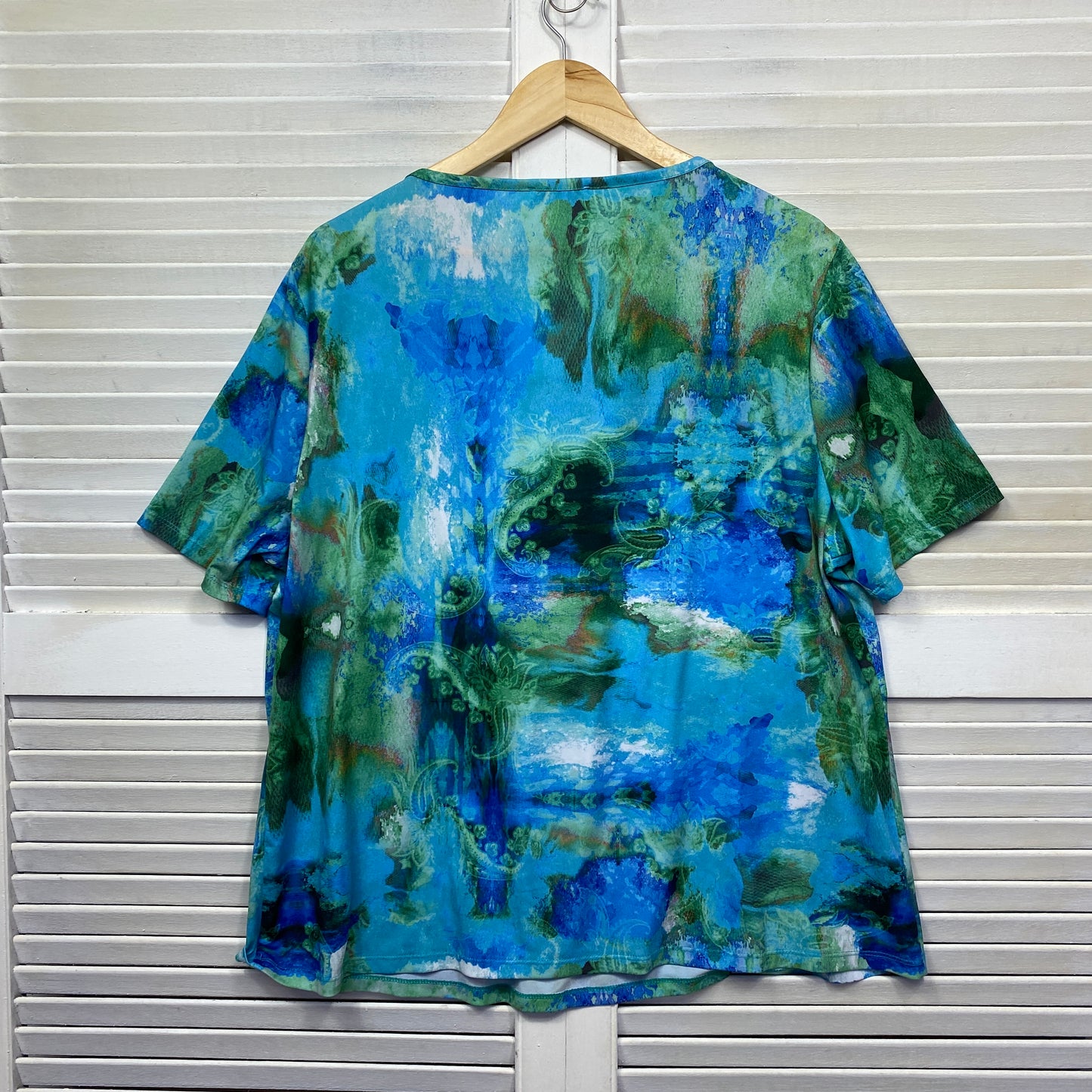 W Lane Top Size 2XL 16 18 Blue Green Short Sleeve