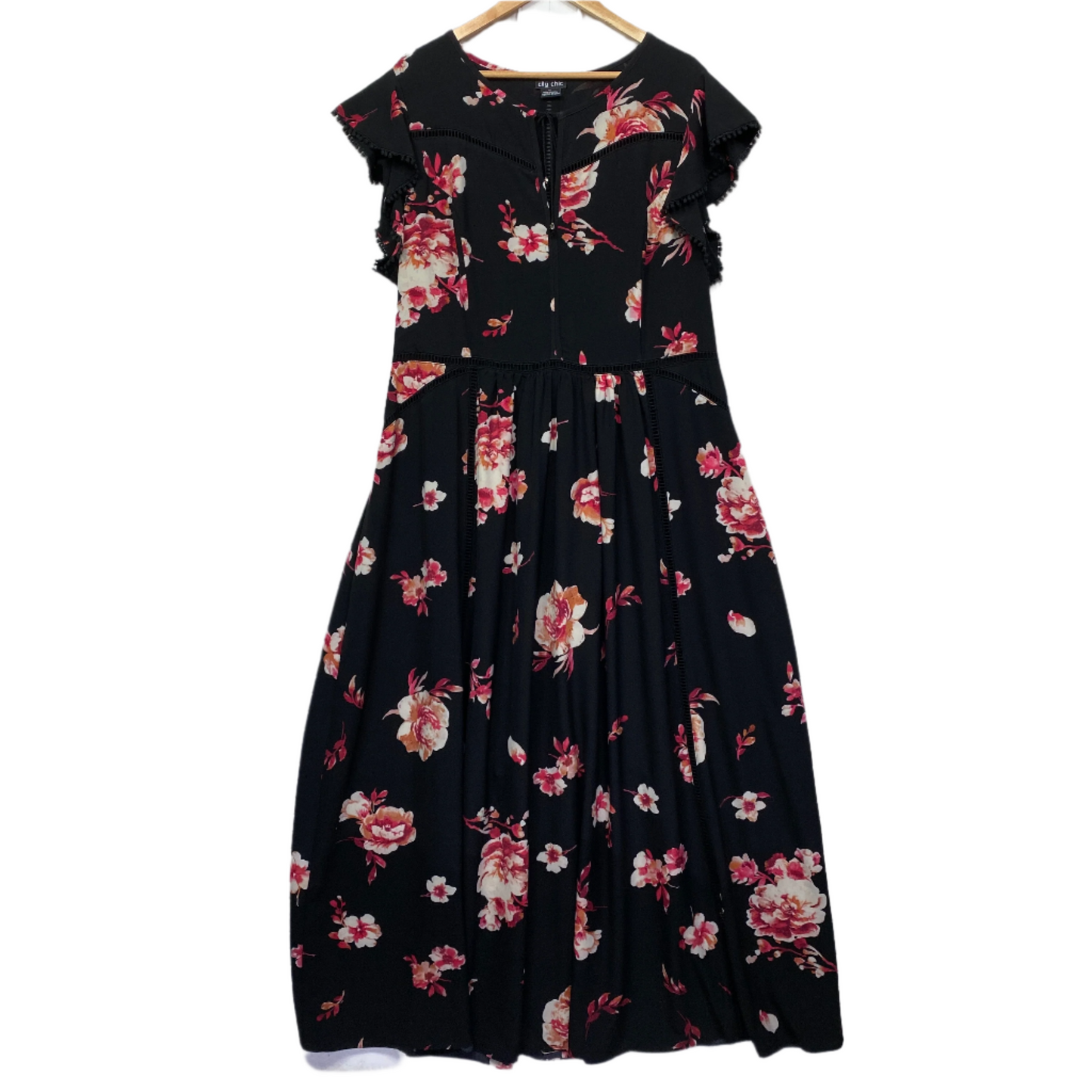 City Chic Dress Size 22 Plus XL Black Floral Cocktail Long Length