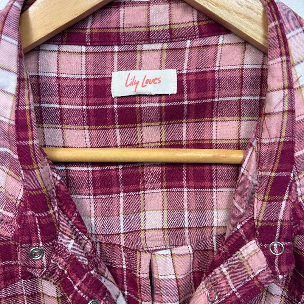 Lily Loves Burgundy Checked Top - Size 18