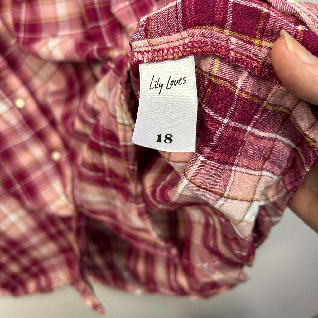 Lily Loves Burgundy Checked Top - Size 18