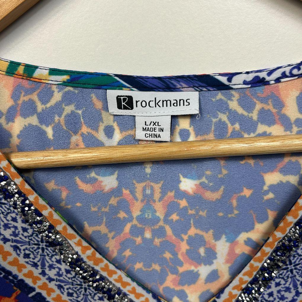 Rockmans Blue Multicoloured Kaftan Top - Size L/XL