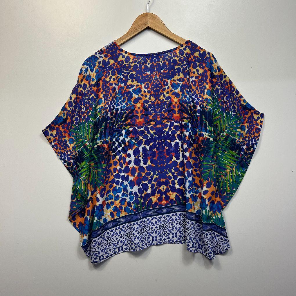 Rockmans Blue Multicoloured Kaftan Top - Size L/XL