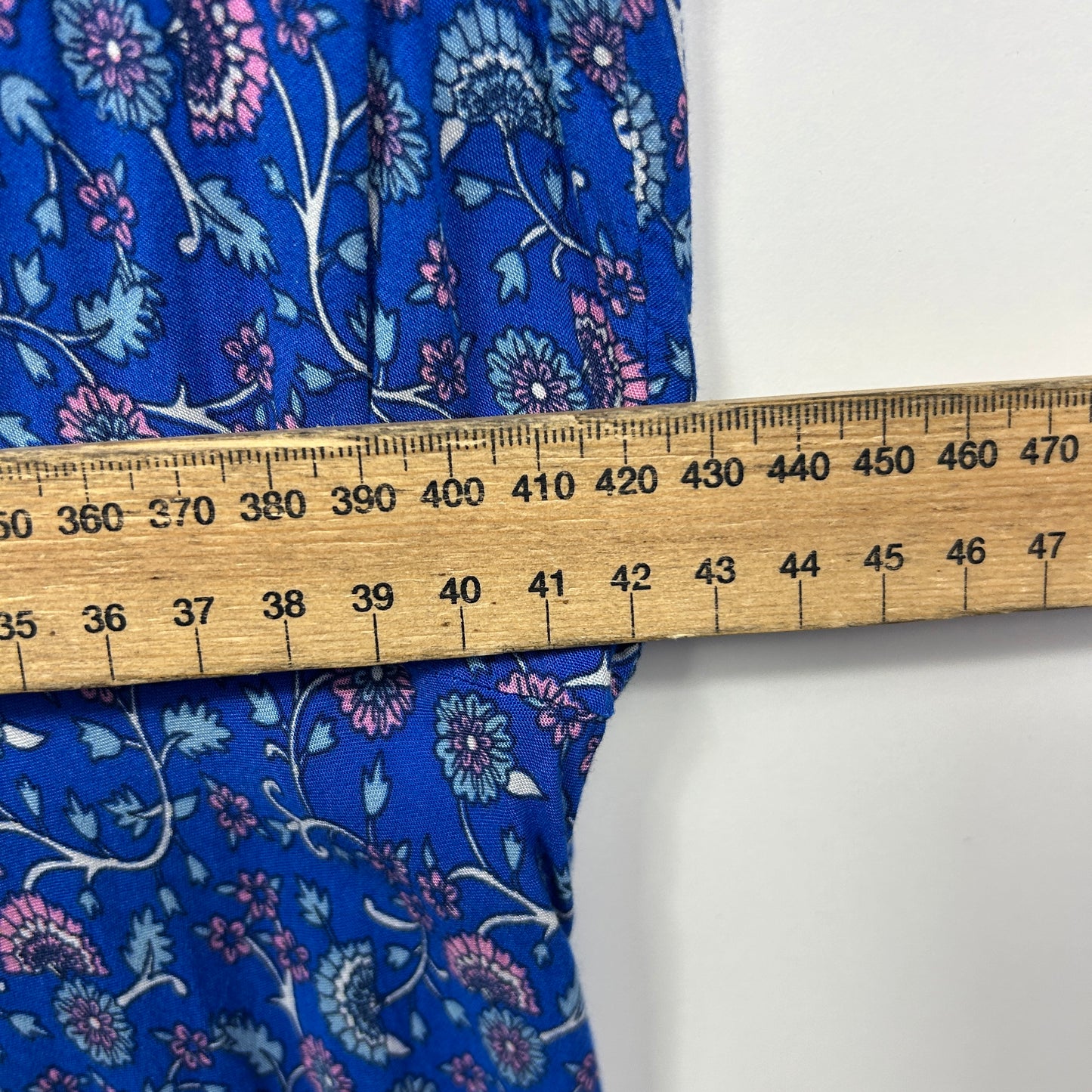 Silver Wishes Dress Size 14 Boho Floral Blue Short Sleeve Rayon