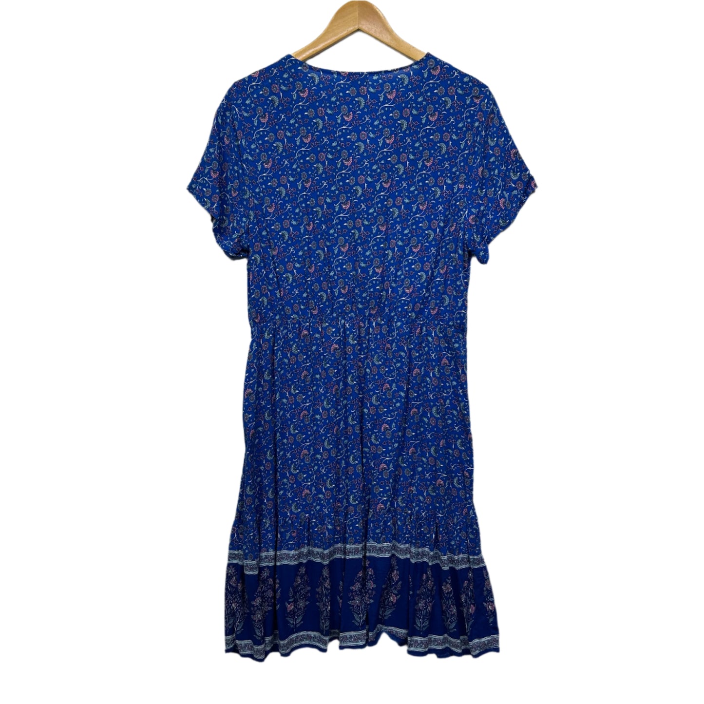 Silver Wishes Dress Size 14 Boho Floral Blue Short Sleeve Rayon
