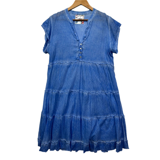 Lulu Life Dress Size 14 16 Blue Tiered Short Sleeve Cotton