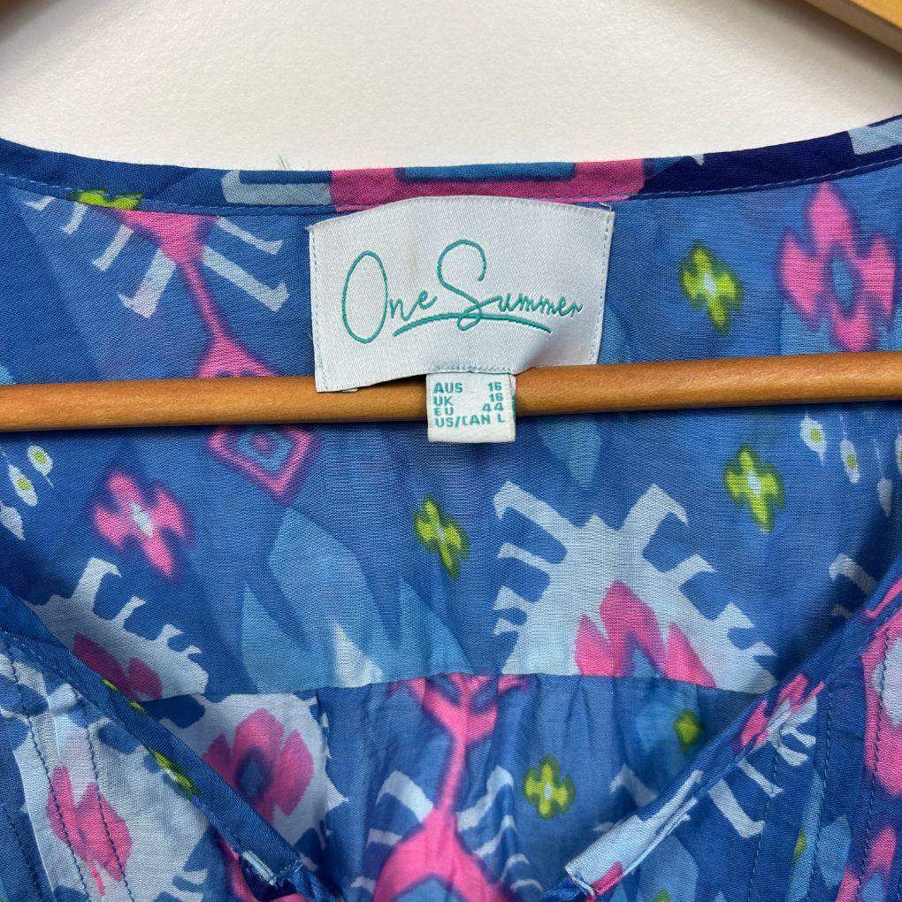 One Summer Blue Cotton Dress - Size 16