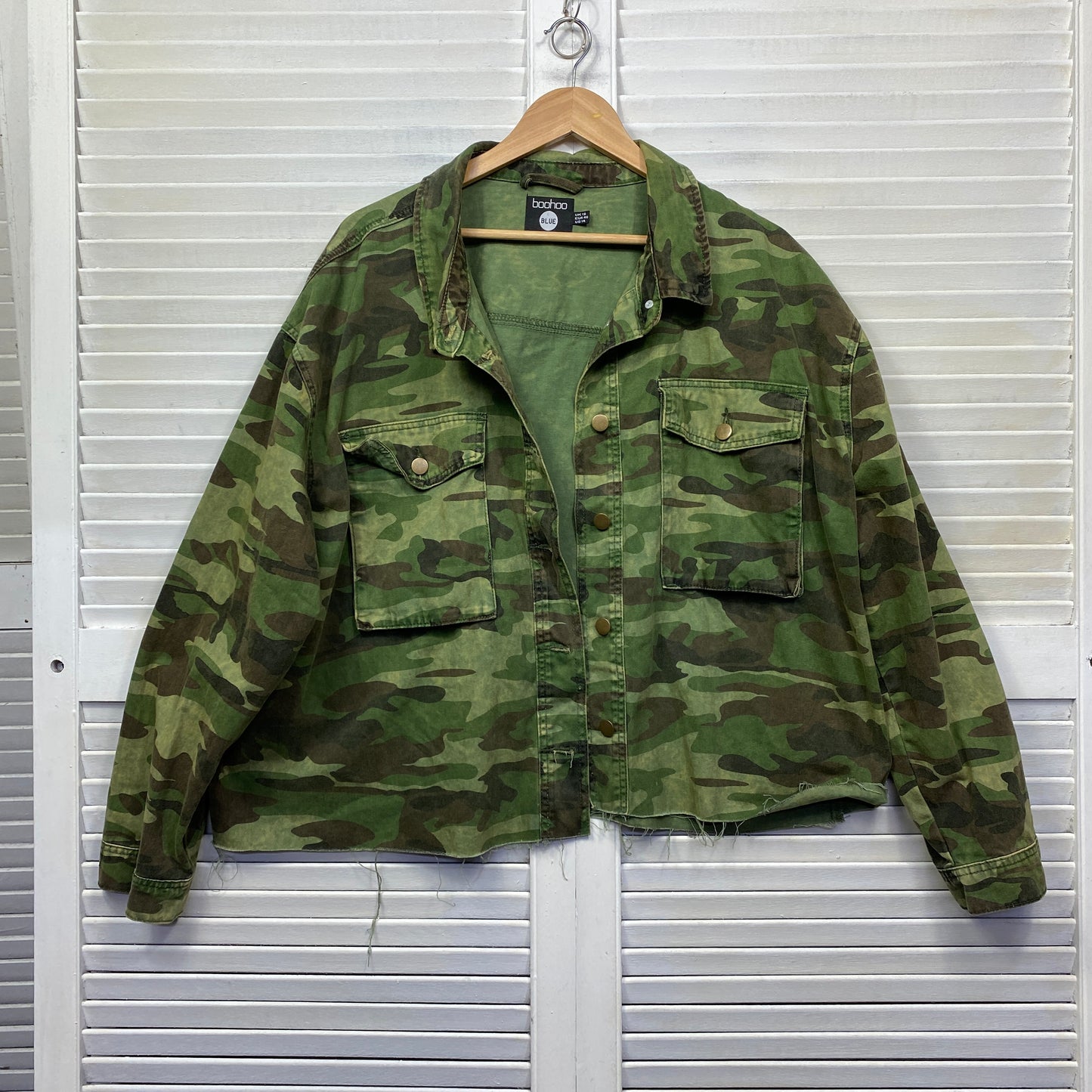 Boohoo Demin Jacket Size 18 Green Camo Camoflauge Print Army