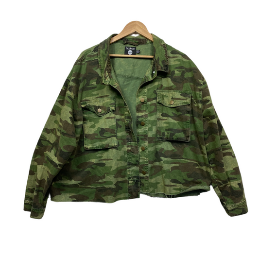 Boohoo Demin Jacket Size 18 Green Camo Camoflauge Print Army