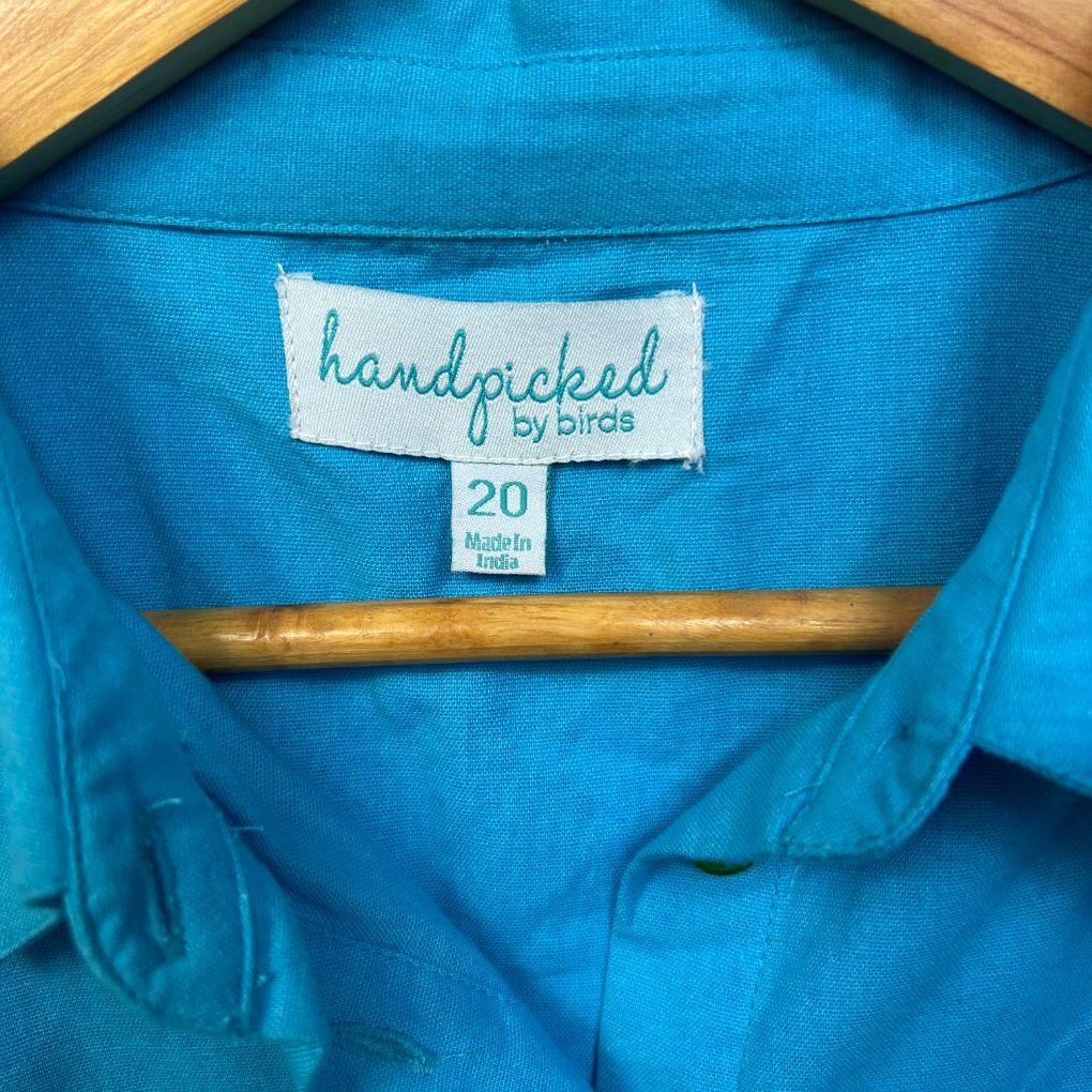 Handpicked by Birds Teal Cotton Shirt - Size 20