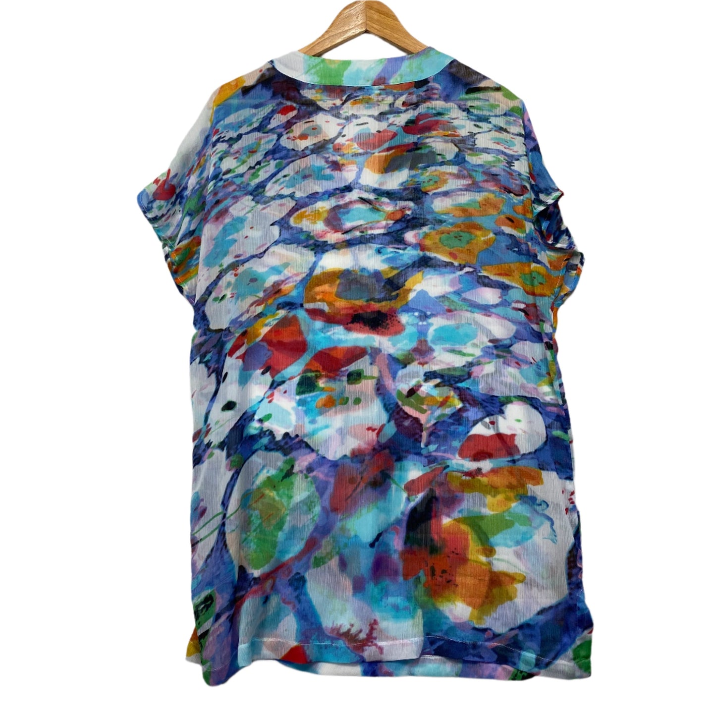 Yarra Trail Top Size 14 Short Sleeve Longline Multicoloured Sheer