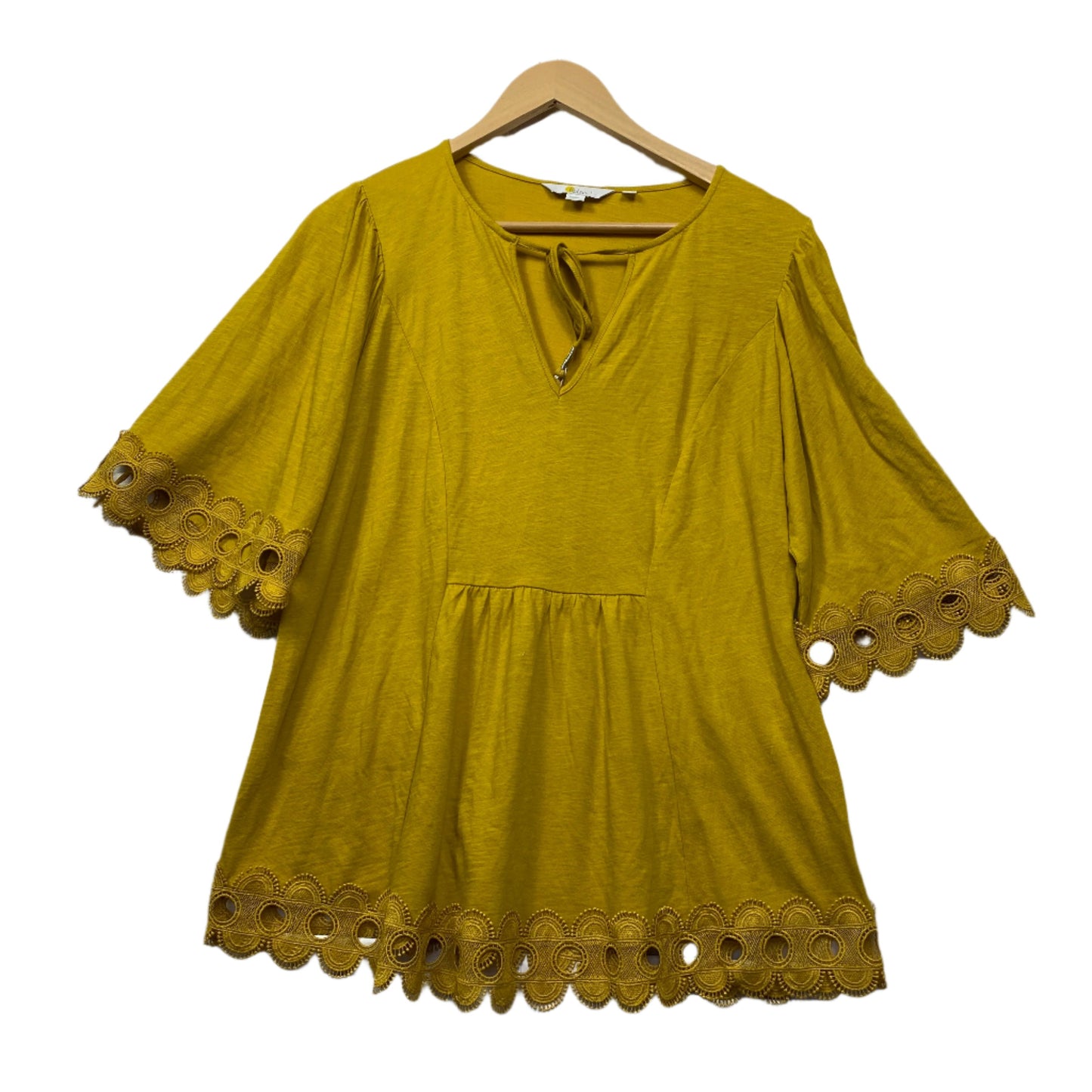 Boden Top Size 14 Mustard Crochet Lace Trim