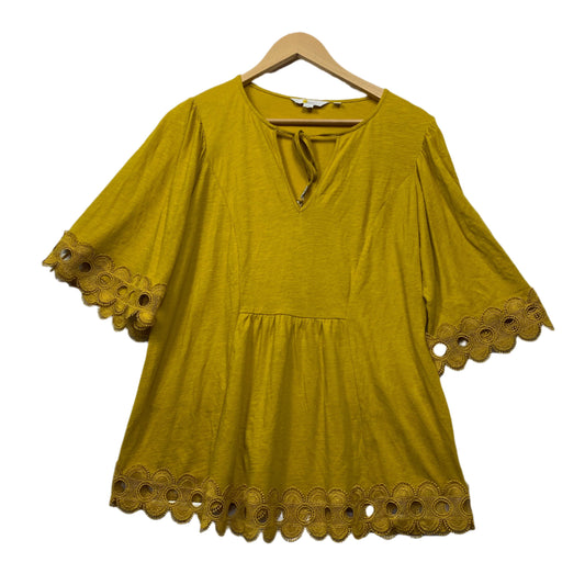 Boden Top Size 14 Mustard Crochet Lace Trim