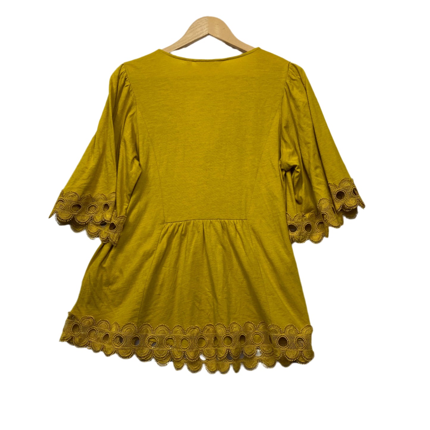 Boden Top Size 14 Mustard Crochet Lace Trim