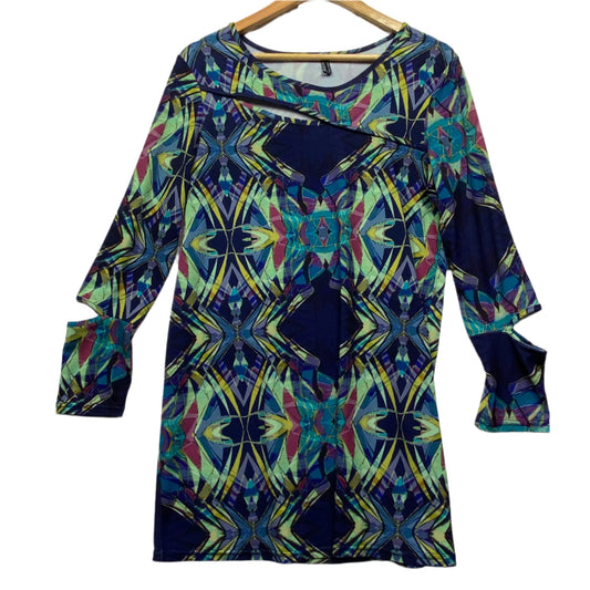 Motto Top Size 16 Long Sleeve Cut Out Multicoloured Longline