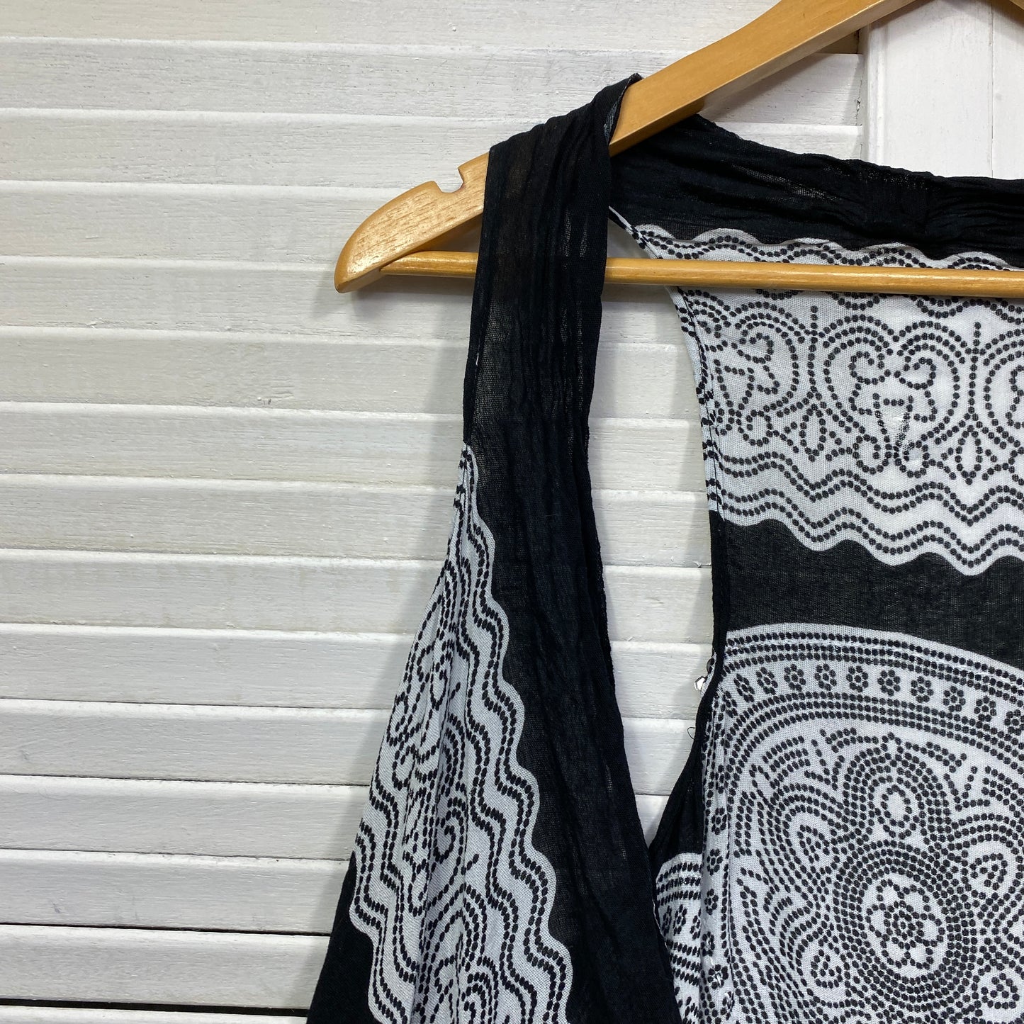 Boho Top Vest Layer One Size Black White Full Length Rayon