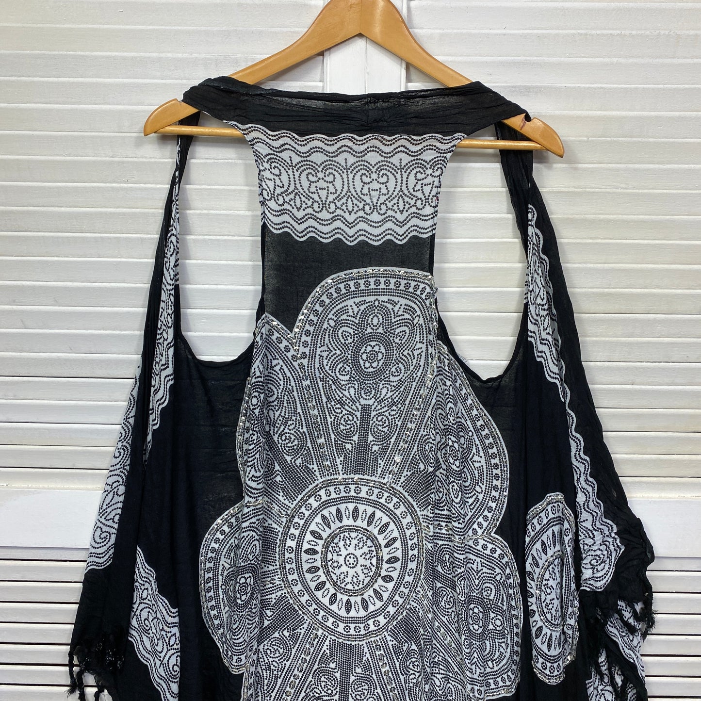 Boho Top Vest Layer One Size Black White Full Length Rayon