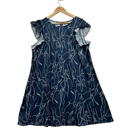 Shein Curve Navy & White Abstract Line Print Flutter Sleeve Dress - Size 1XL