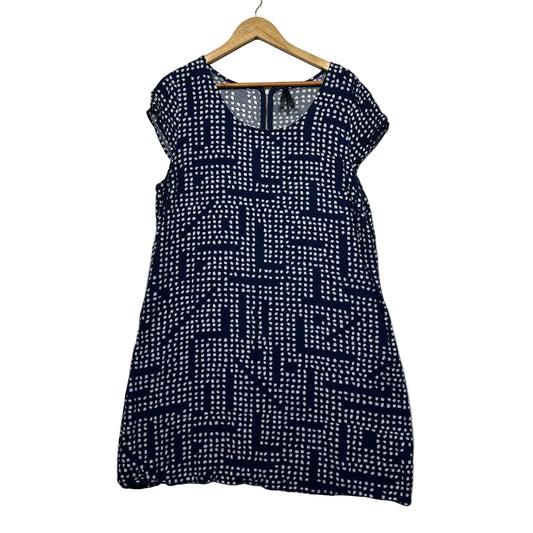 Crossroads Navy & White Geometric Print Shift Dress - Size 16
