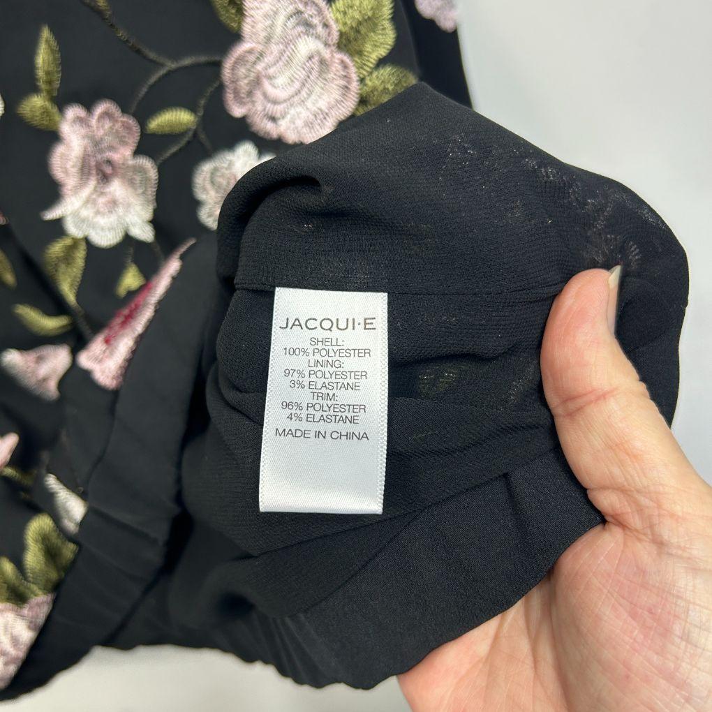 Jacqui E Black Embroidered Floral Jacket - Size 14
