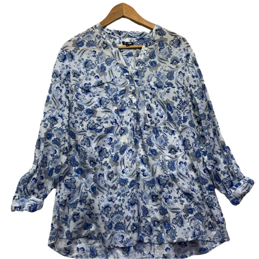 Emerge Top Size 20 Button Up White Blue Floral