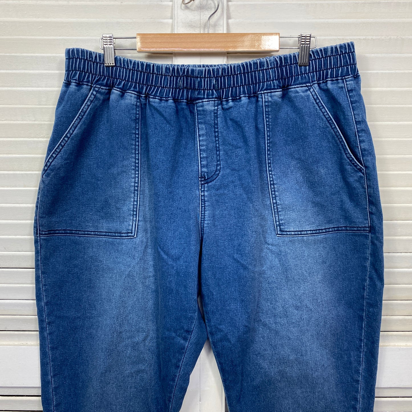 Rockmans Denim Cropped Pants Jeans Size 18 Plus Pockets Elastic Waist Cropped