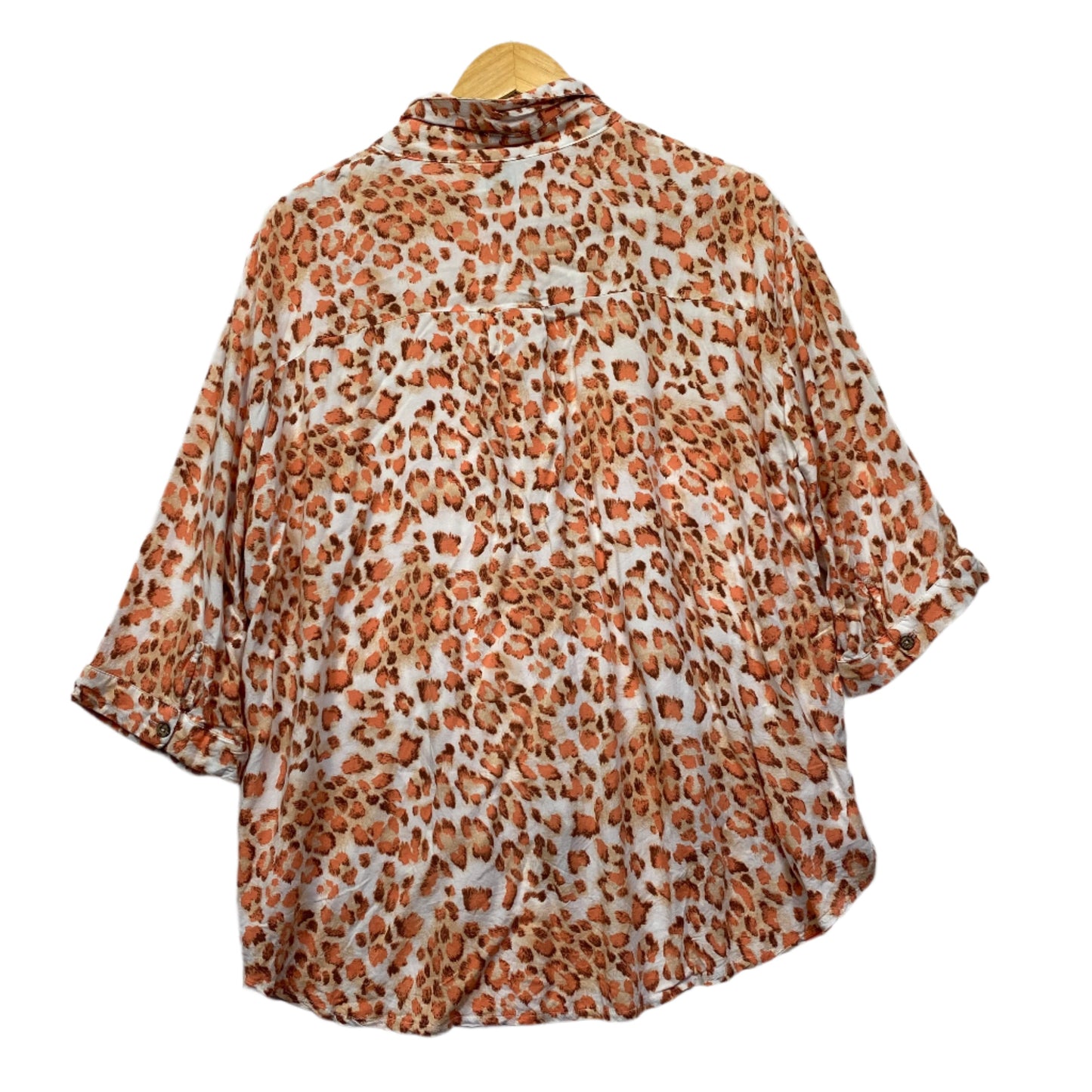 Silver Wishes Top Size 14 3/4 Sleeve Button Up Animal Print Rayon