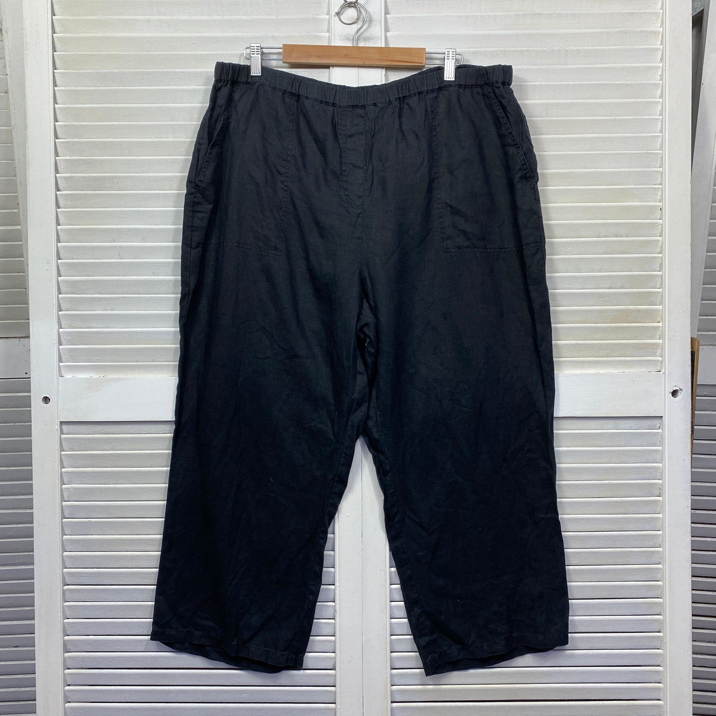 Yarra Trail Linen Cropped Pants Size 18 Plus Black Pockets