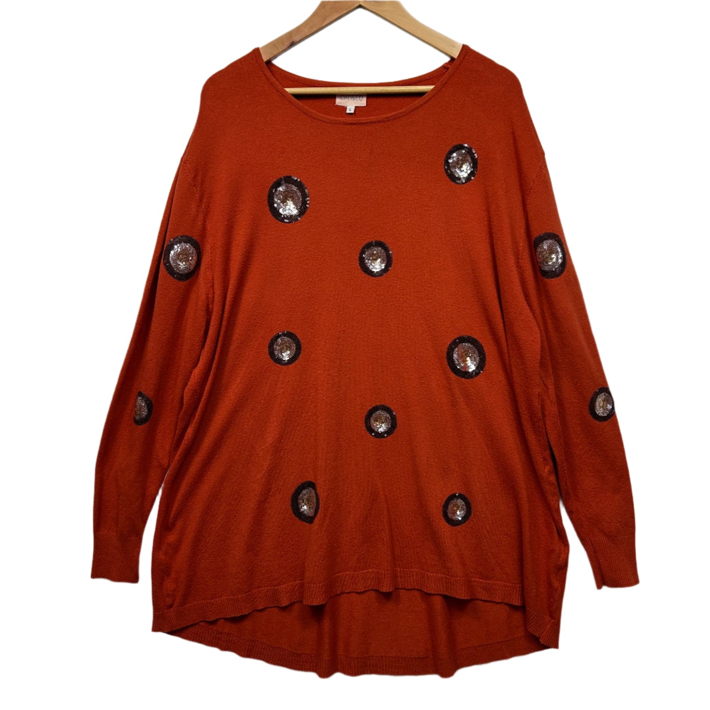Cali & Co Wool Blend Jumper Size Large Rust Sequins Long Sleeve Knit