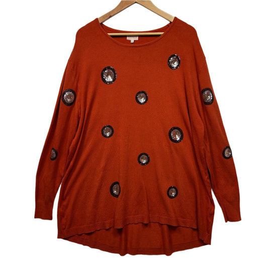 Cali & Co Wool Blend Jumper Size Large Rust Sequins Long Sleeve Knit