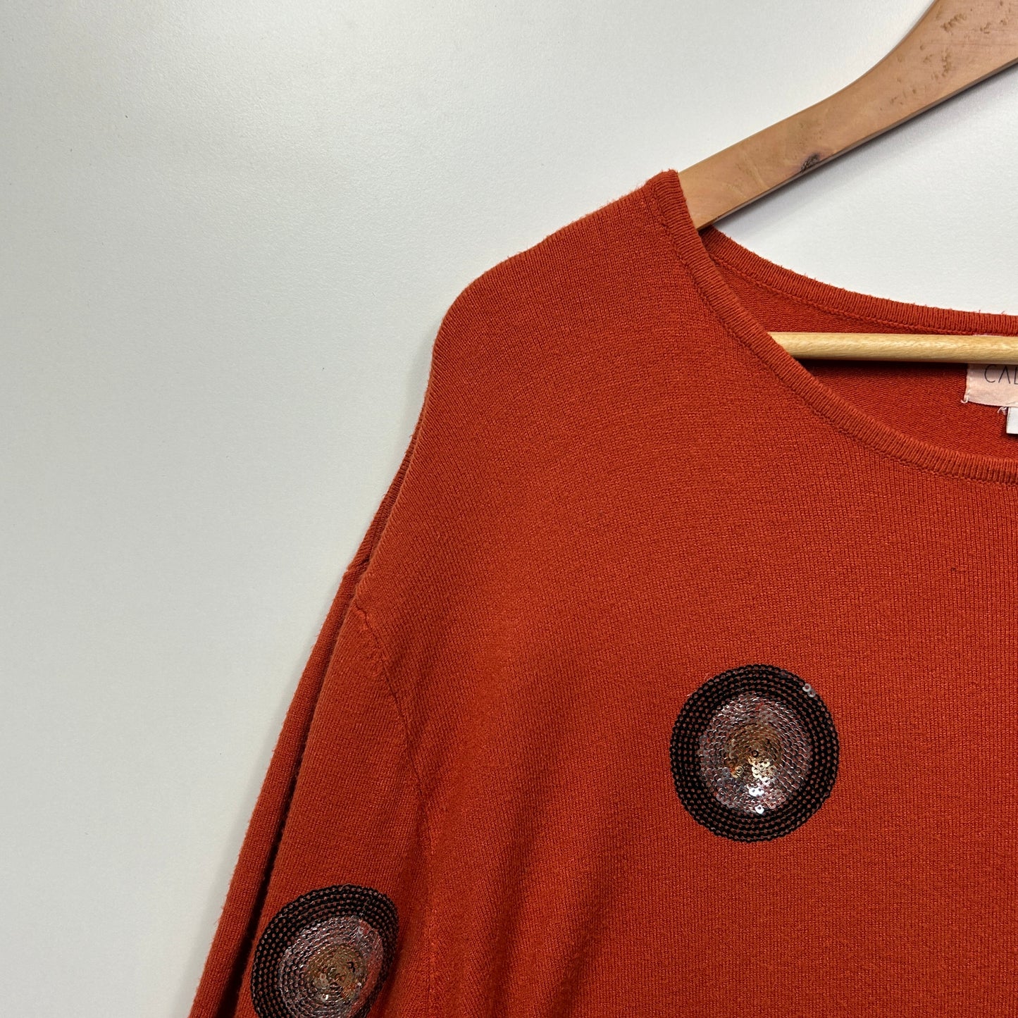 Cali & Co Wool Blend Jumper Size Large Rust Sequins Long Sleeve Knit