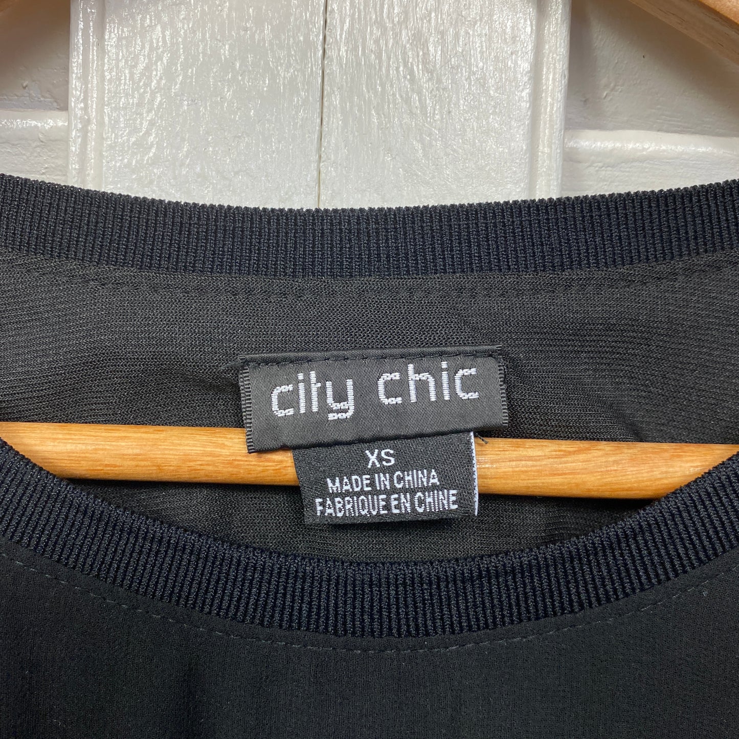 City Chic Top Size 14 Plus XS Black Short Sleeve Sheer Overlay