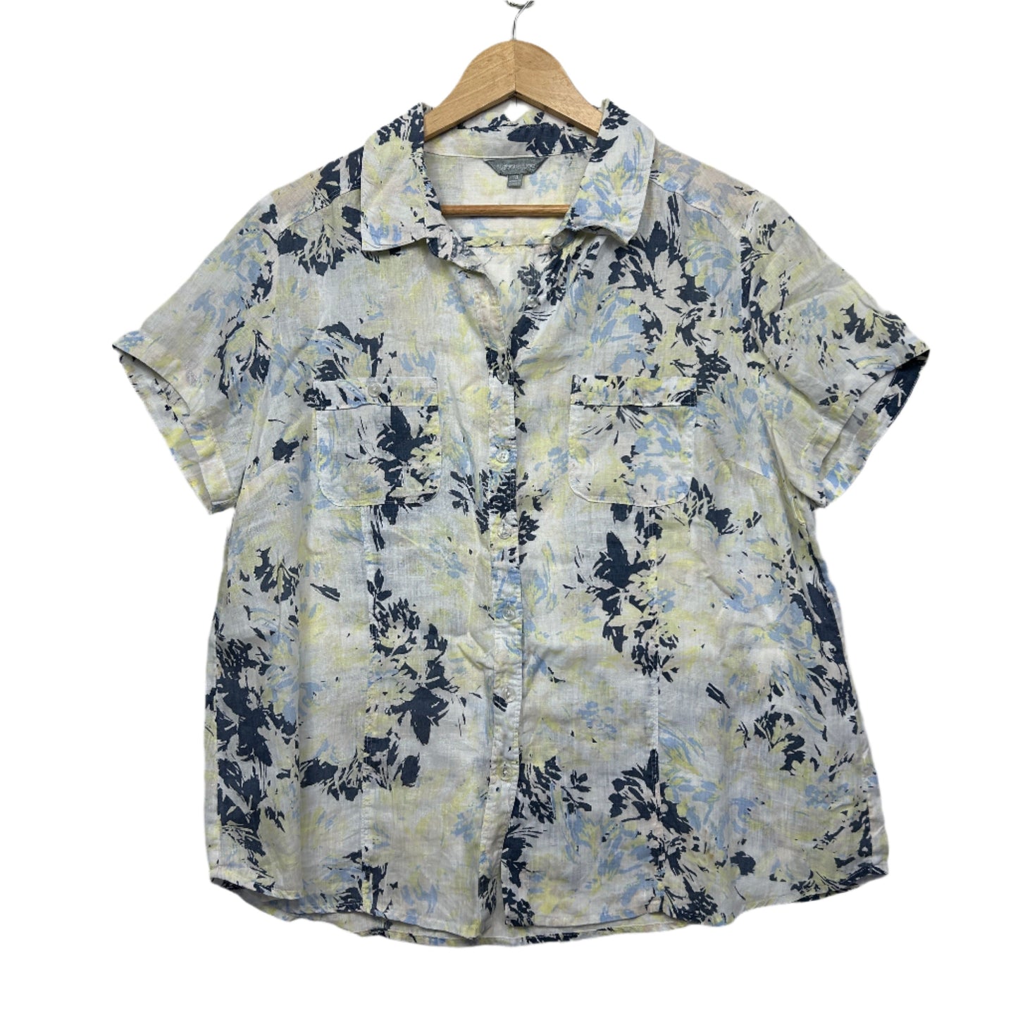 Suzanne Grae Linen Top Size 14 Large Floral Short Sleeve