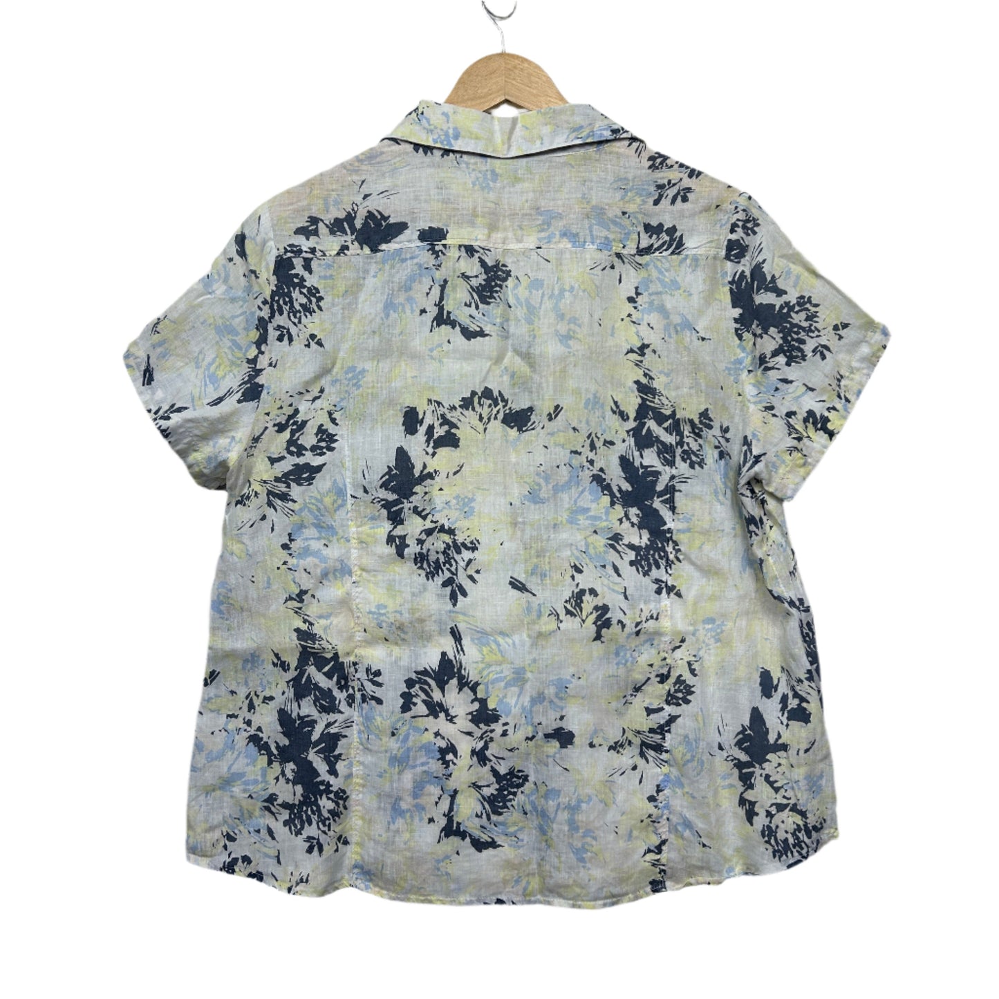 Suzanne Grae Linen Top Size 14 Large Floral Short Sleeve