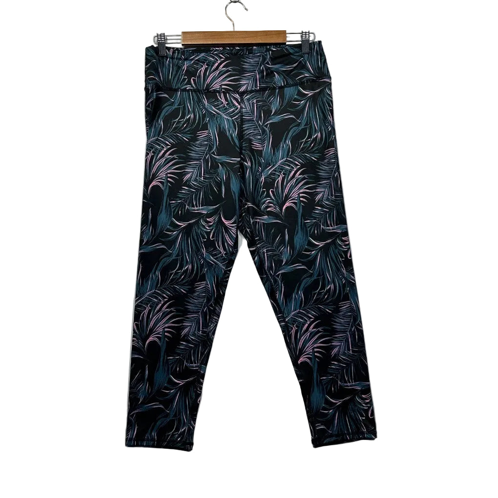 Mix Black Tropical Palm Print Cropped Leggings - Size XL