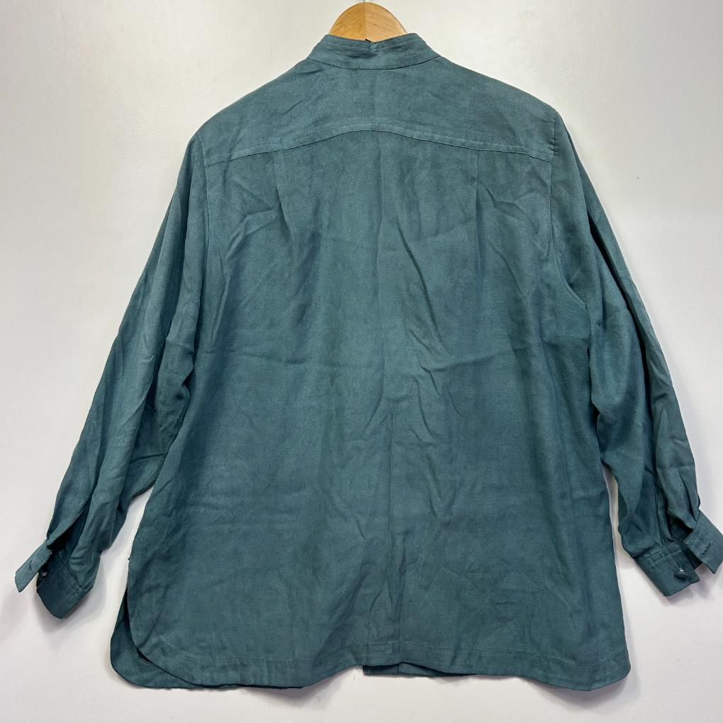 Handmade Mandarin Collar Teal Shirt - Size 20/22