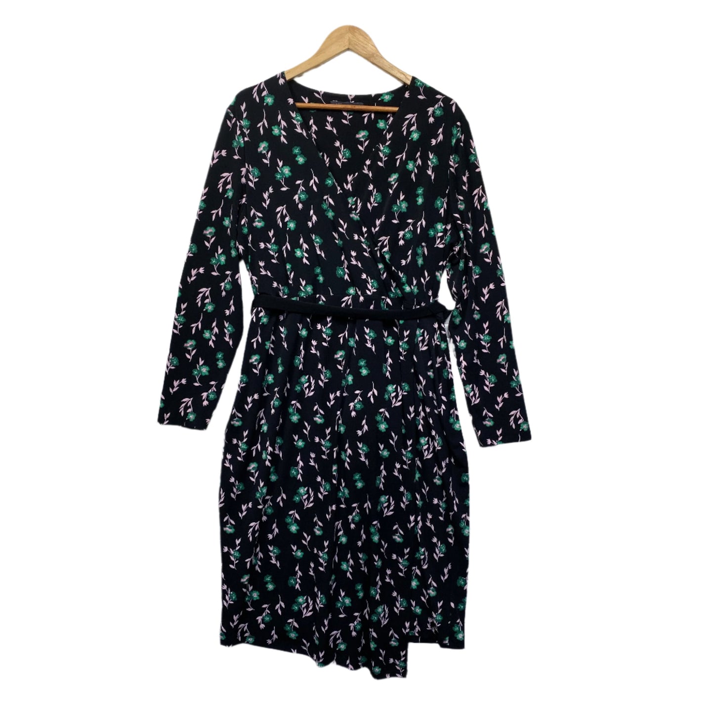 Marks & Spencer Dress Size 18 Black Floral Long Sleeve