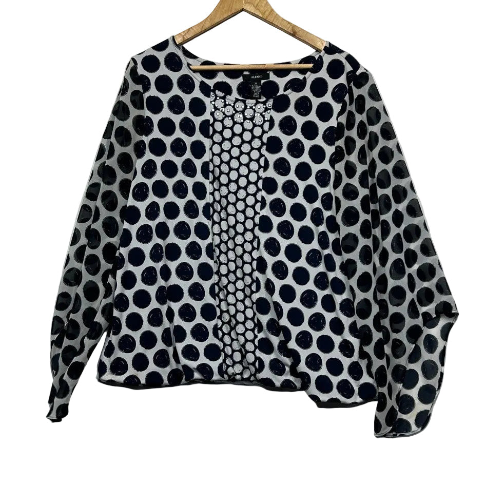 Alfani Navy & White Polka Dot Embellished Top - Size XL