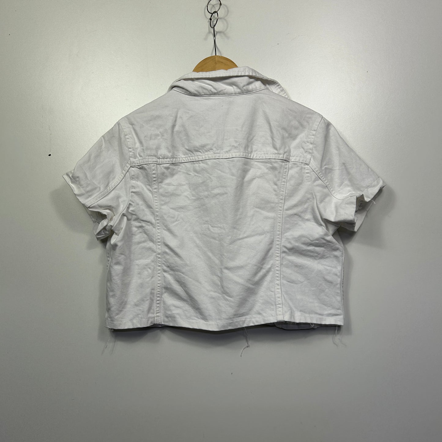 Anko Cropped White Denim Jacket - Size 16 (fault -mark)