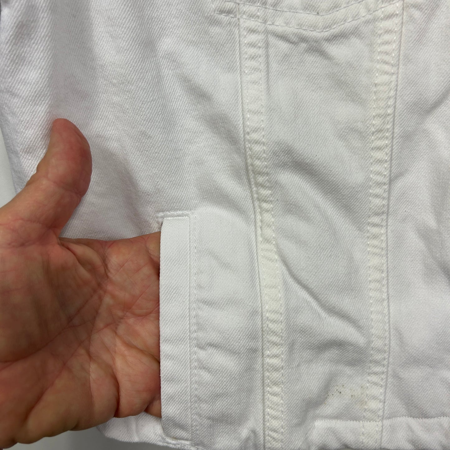 Anko Cropped White Denim Jacket - Size 16 (fault -mark)