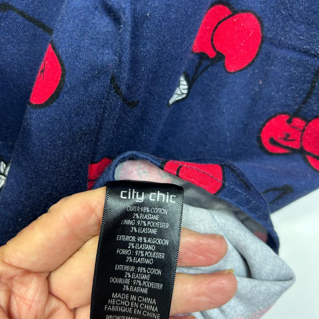 City Chic Navy Cherry Cotton Top - Size M