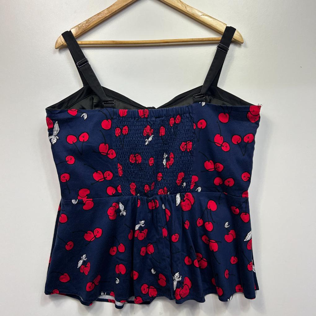 City Chic Navy Cherry Cotton Top - Size M